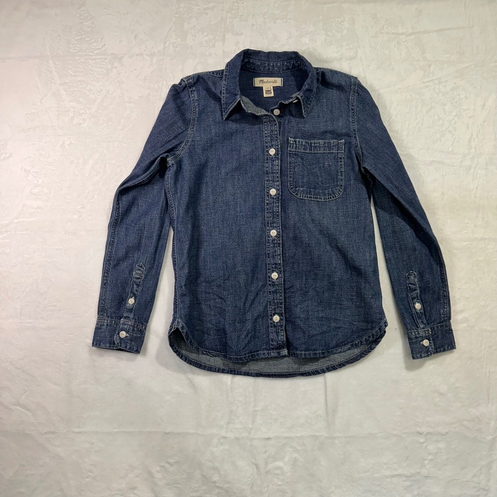 Madewell Denim Button Down Shirt XS Blue Hemp Cotton Long Sleeve‎ Womens